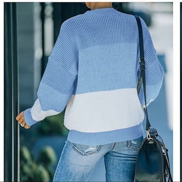 Blue Color Block Striped Oversized Sweater - Picture 2 of 2